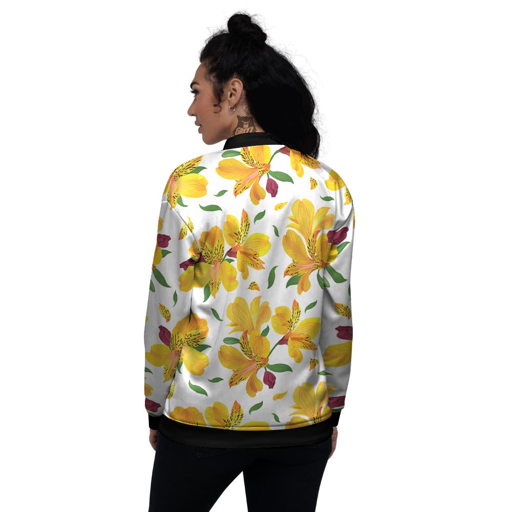 Alstroemeria Yellow Print Pattern Women's Bomber Jacket-grizzshop