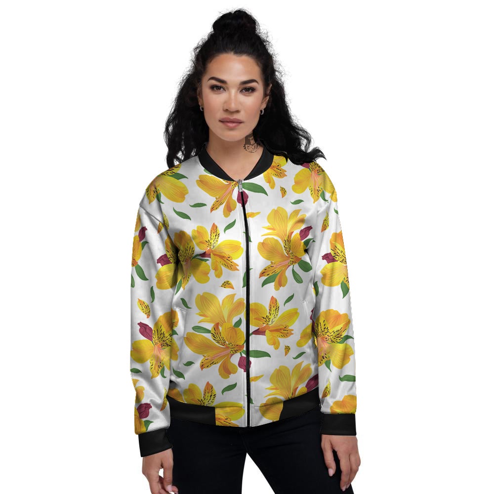 Alstroemeria Yellow Print Pattern Women's Bomber Jacket-grizzshop