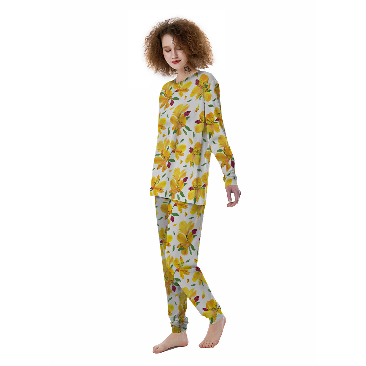 Alstroemeria Yellow Print Pattern Women's Pajamas-grizzshop