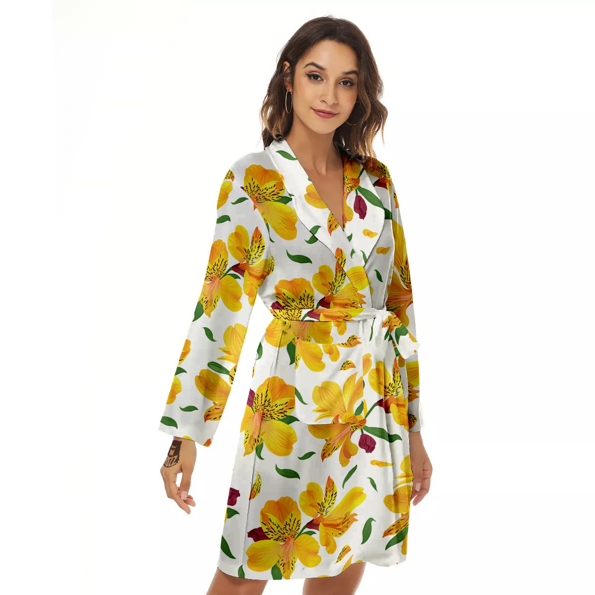 Alstroemeria Yellow Print Pattern Women's Robe-grizzshop