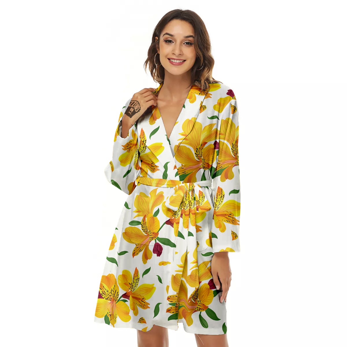 Alstroemeria Yellow Print Pattern Women's Robe-grizzshop