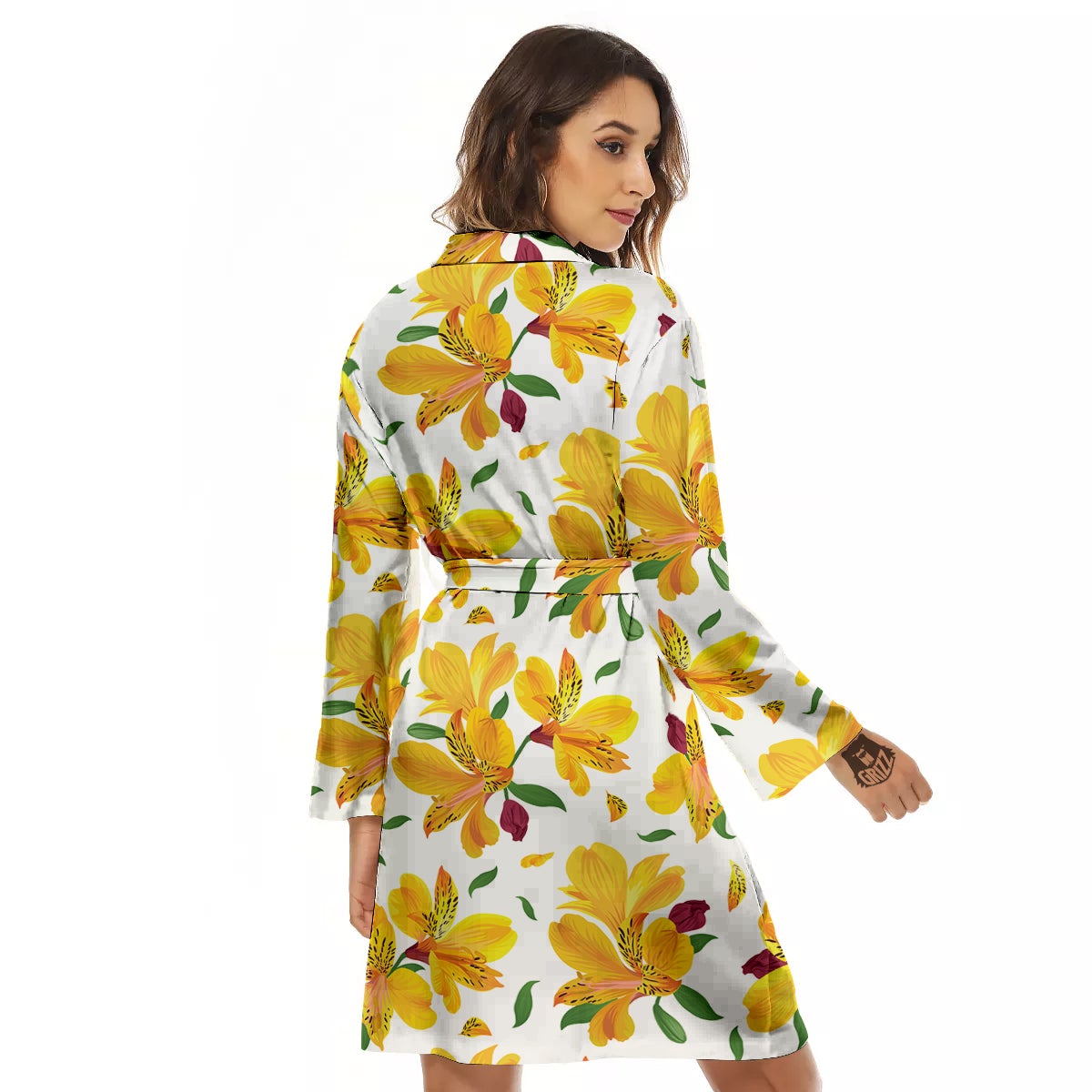 Alstroemeria Yellow Print Pattern Women's Robe-grizzshop