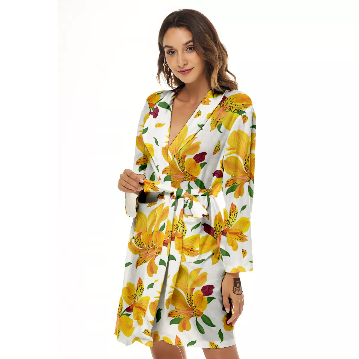 Alstroemeria Yellow Print Pattern Women's Robe-grizzshop