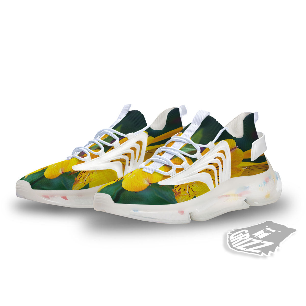 Alstroemeria Yellow Print White Gym Shoes-grizzshop