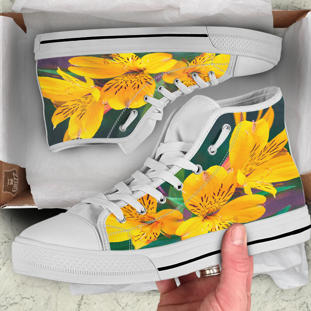Alstroemeria Yellow Print White High Top Shoes-grizzshop
