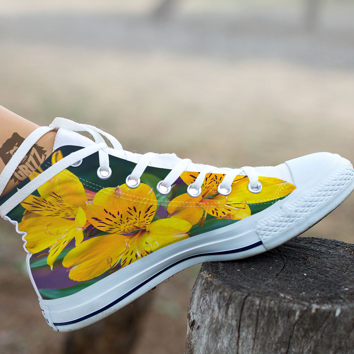 Alstroemeria Yellow Print White High Top Shoes-grizzshop