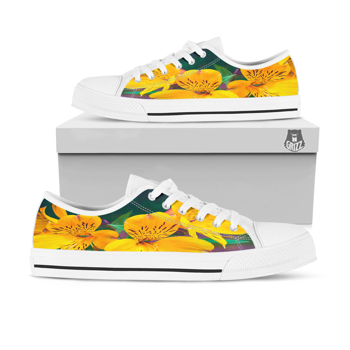 Alstroemeria Yellow Print White Low Top Shoes-grizzshop