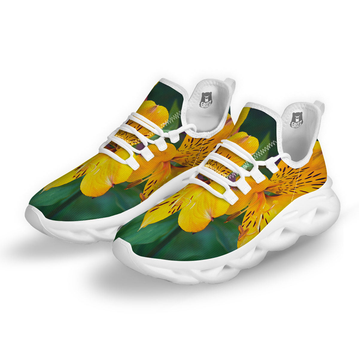 Alstroemeria Yellow Print White Running Shoes-grizzshop