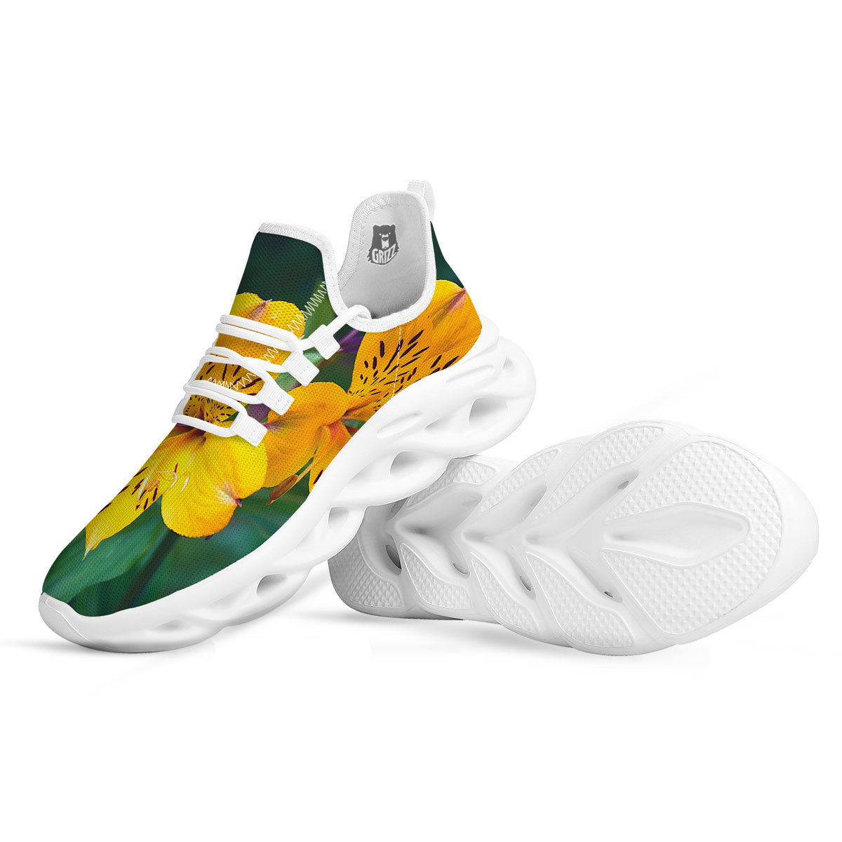 Alstroemeria Yellow Print White Running Shoes-grizzshop