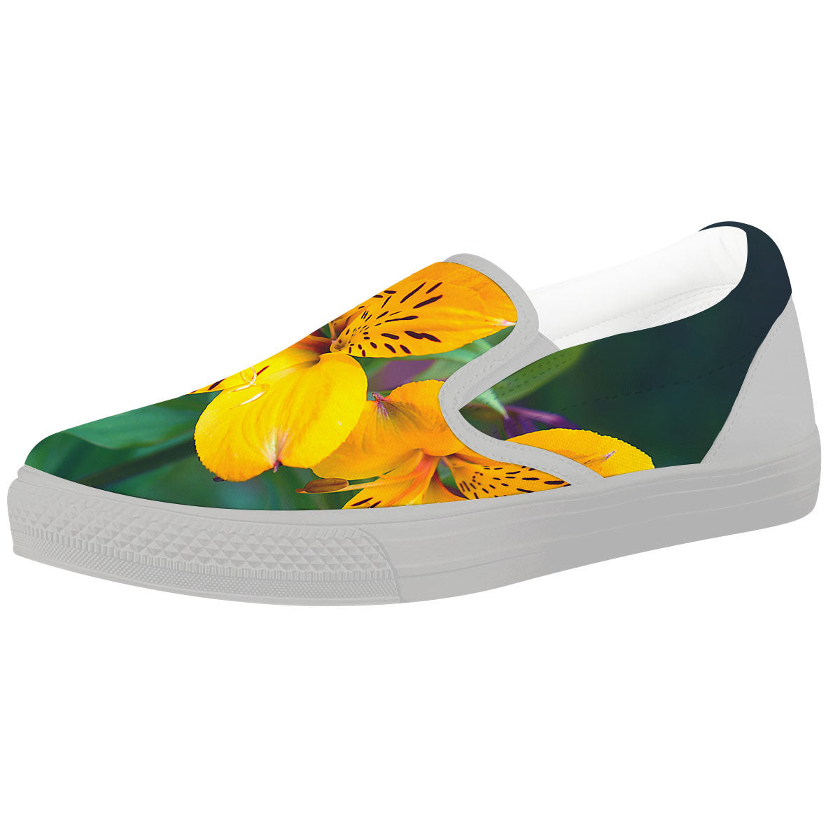 Alstroemeria Yellow Print White Slip On Shoes-grizzshop
