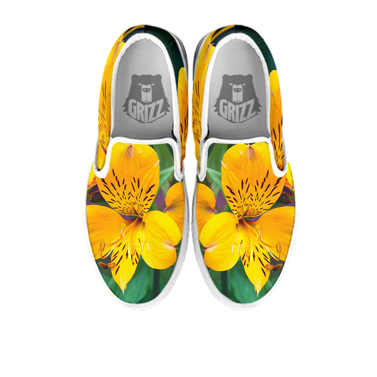 Alstroemeria Yellow Print White Slip On Shoes-grizzshop