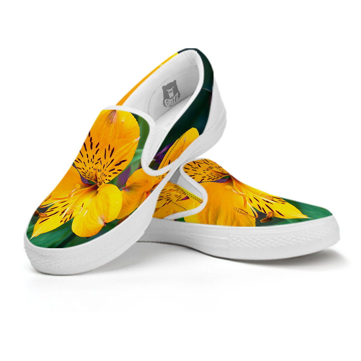 Alstroemeria Yellow Print White Slip On Shoes-grizzshop