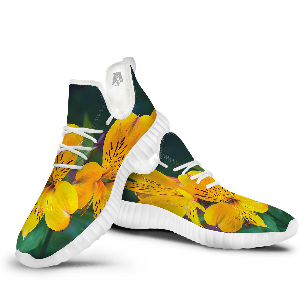 Alstroemeria Yellow Print White Walking Shoes-grizzshop