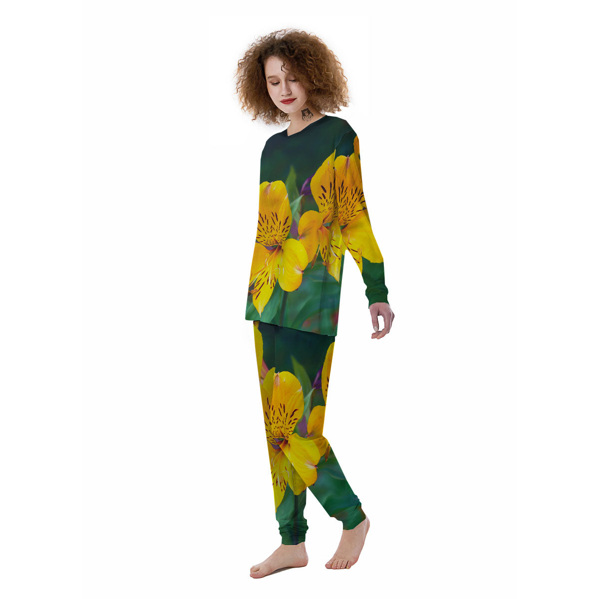 Alstroemeria Yellow Print Women's Pajamas-grizzshop