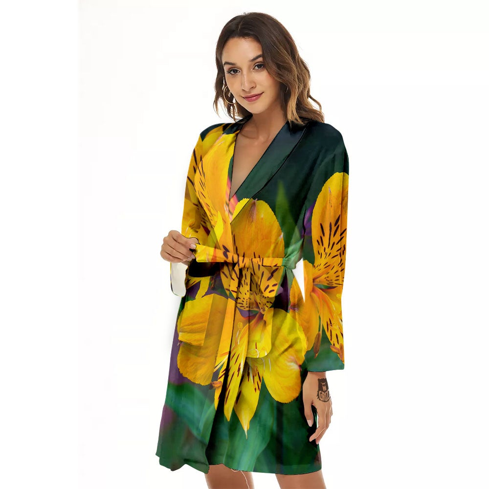 Alstroemeria Yellow Print Women's Robe-grizzshop