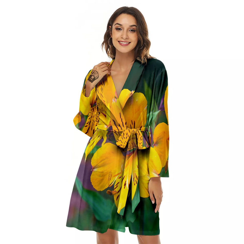 Alstroemeria Yellow Print Women's Robe-grizzshop