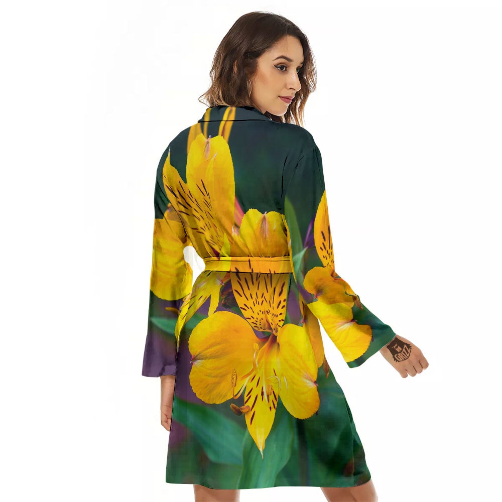 Alstroemeria Yellow Print Women's Robe-grizzshop