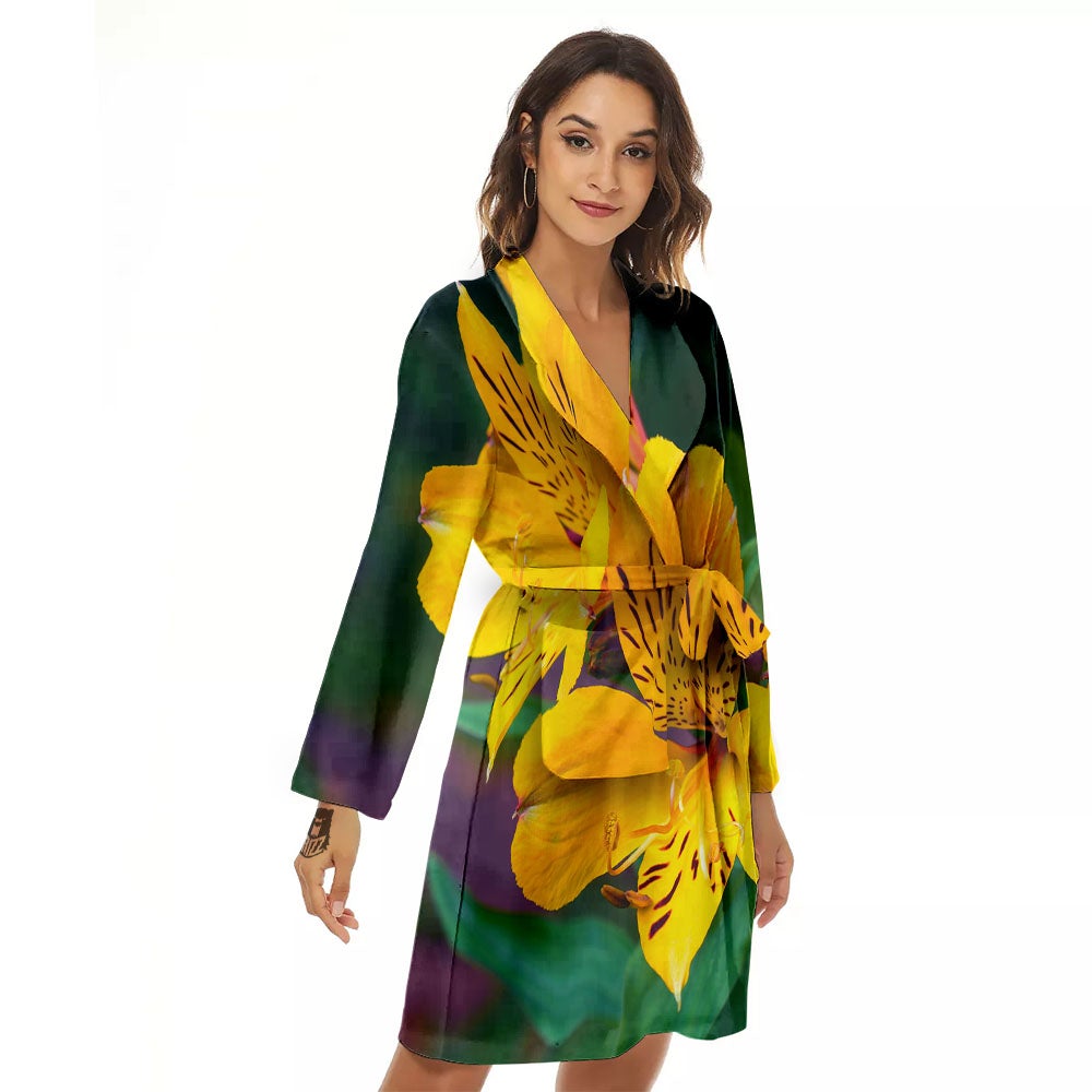 Alstroemeria Yellow Print Women's Robe-grizzshop