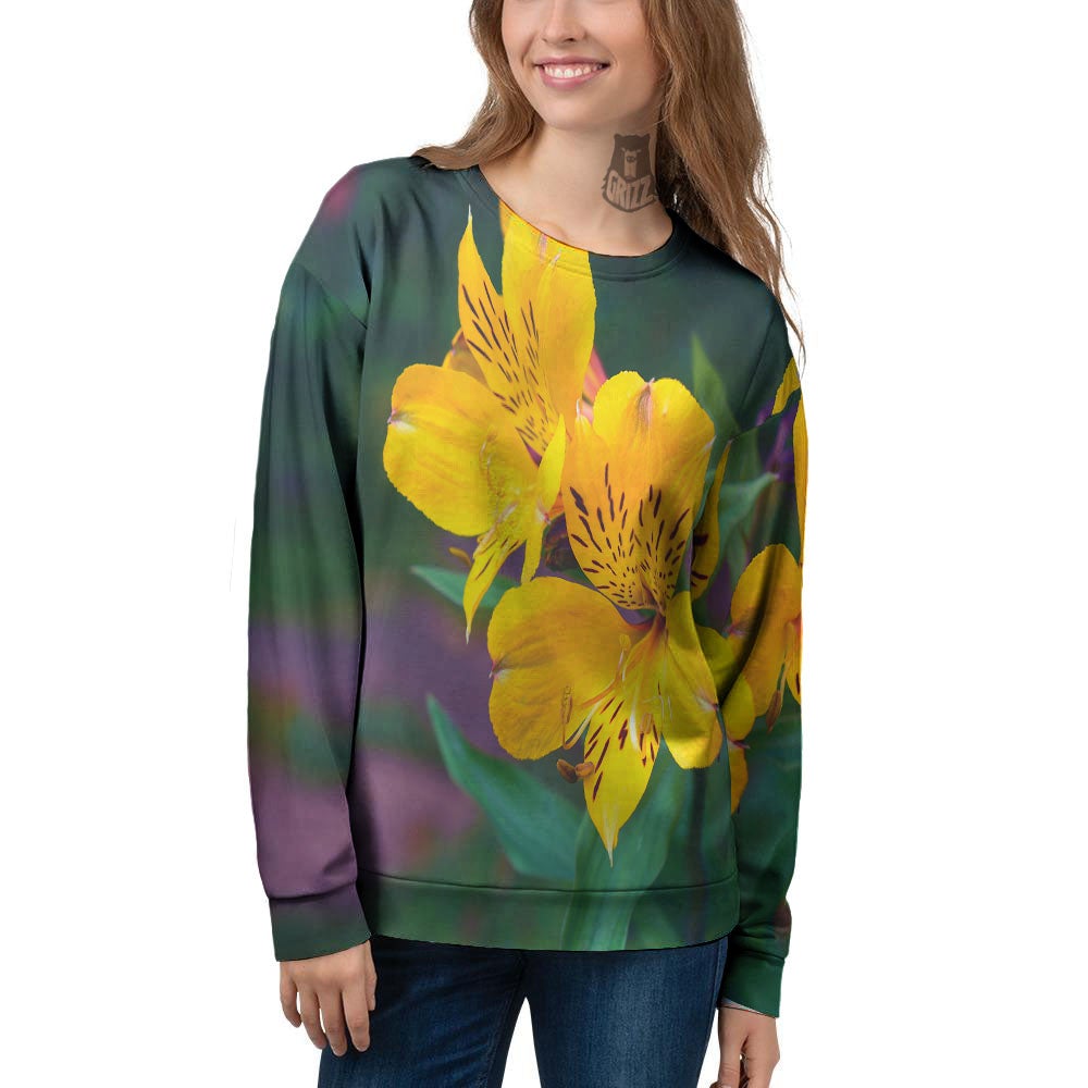 Alstroemeria Yellow Print Women's Sweatshirt-grizzshop