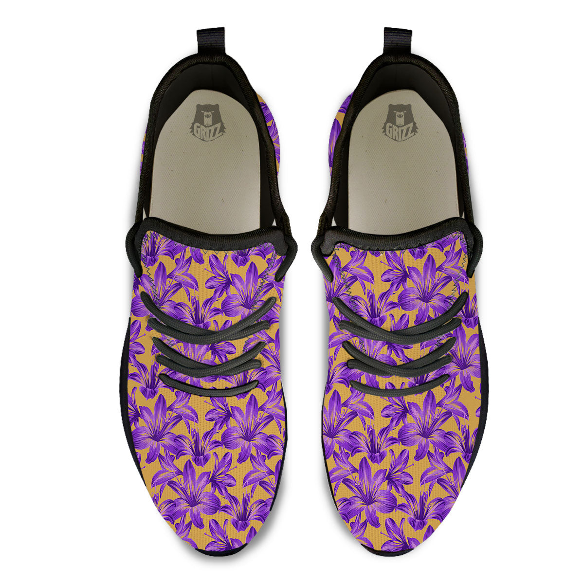 Amaryllis Japanese Purple Print Pattern Black Athletic Shoes-grizzshop