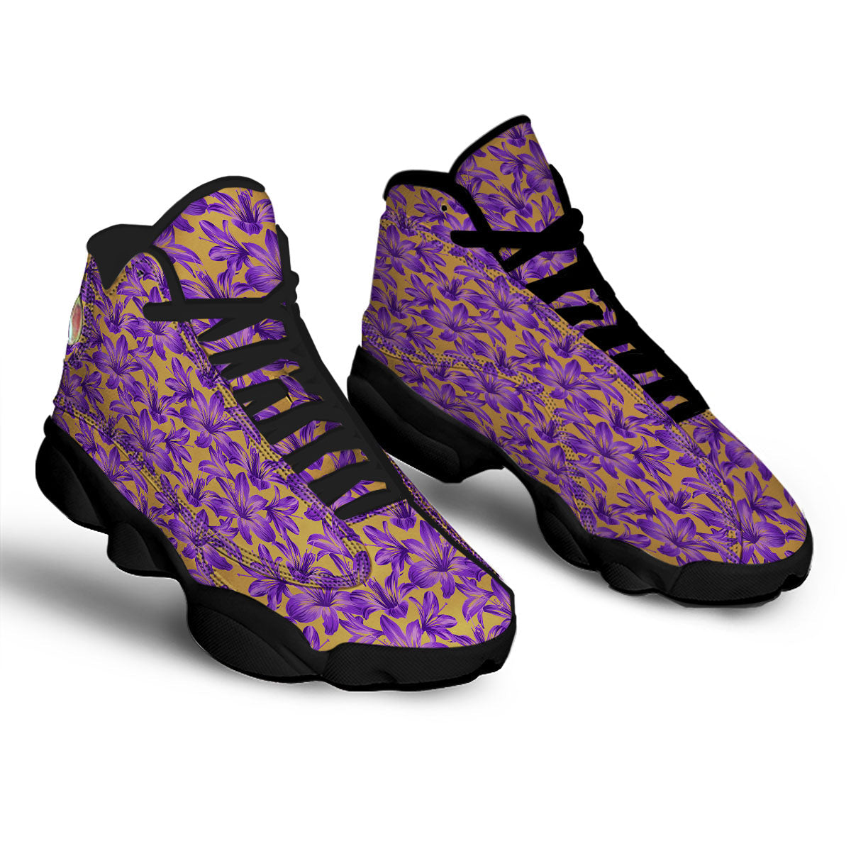 Amaryllis Japanese Purple Print Pattern Black Basketball Shoes-grizzshop