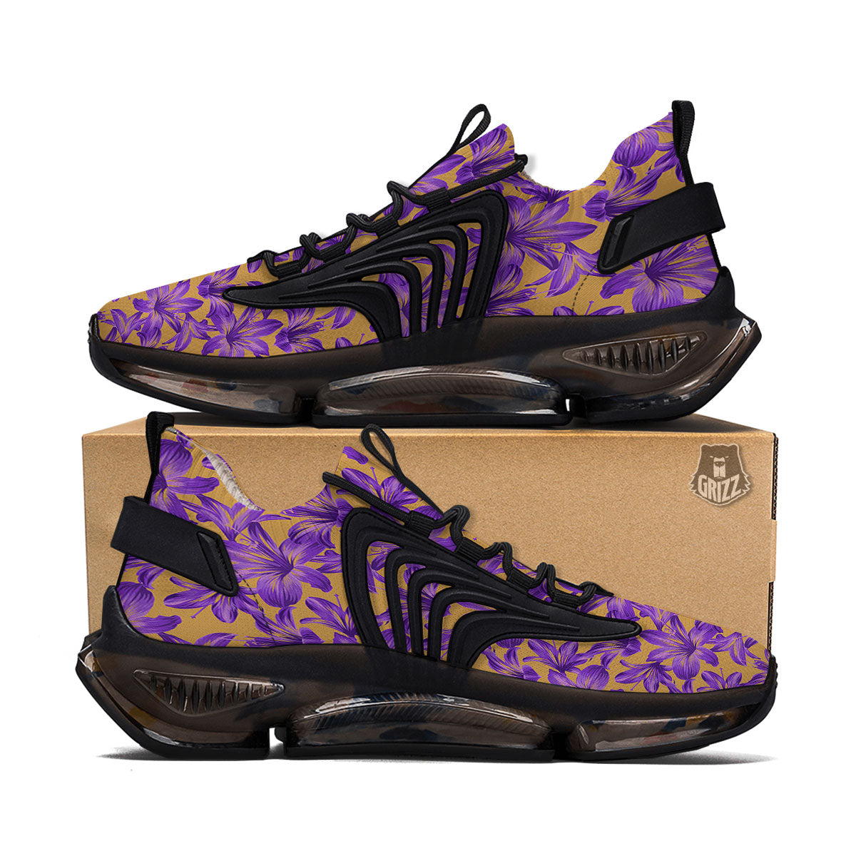 Amaryllis Japanese Purple Print Pattern Black Gym Shoes-grizzshop