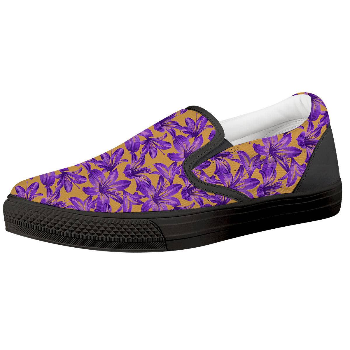 Amaryllis Japanese Purple Print Pattern Black Slip On Shoes-grizzshop
