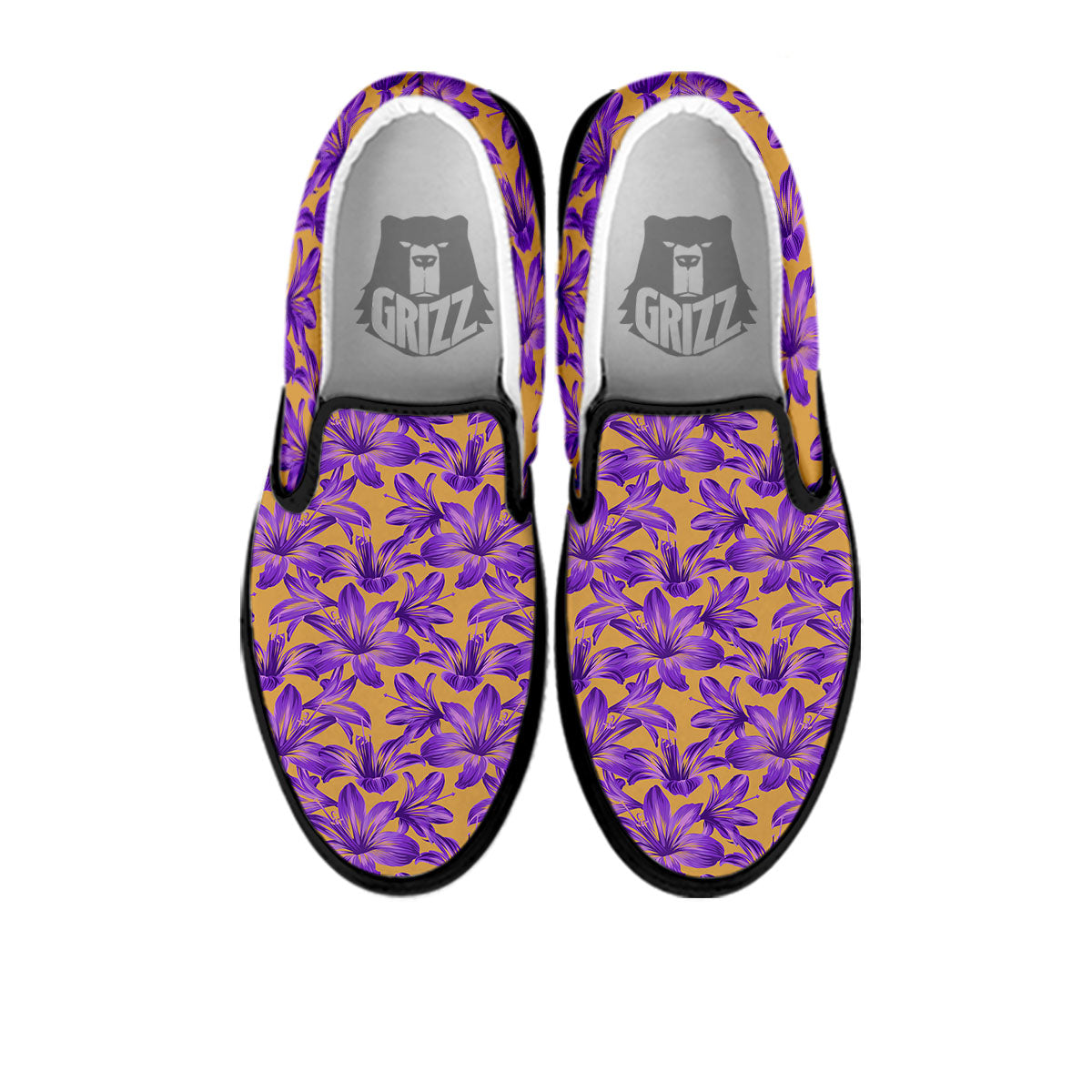 Amaryllis Japanese Purple Print Pattern Black Slip On Shoes-grizzshop