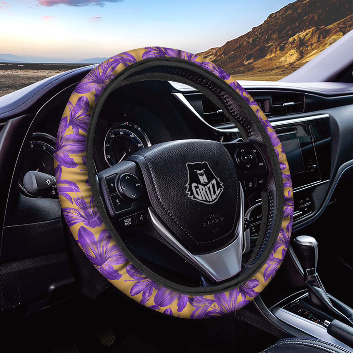 Amaryllis Japanese Purple Print Pattern Car Steering Wheel Cover-grizzshop