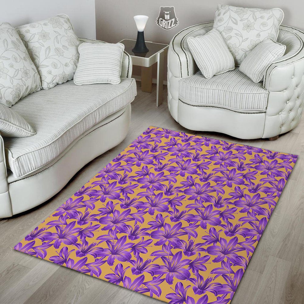 Amaryllis Japanese Purple Print Pattern Floor Mat-grizzshop