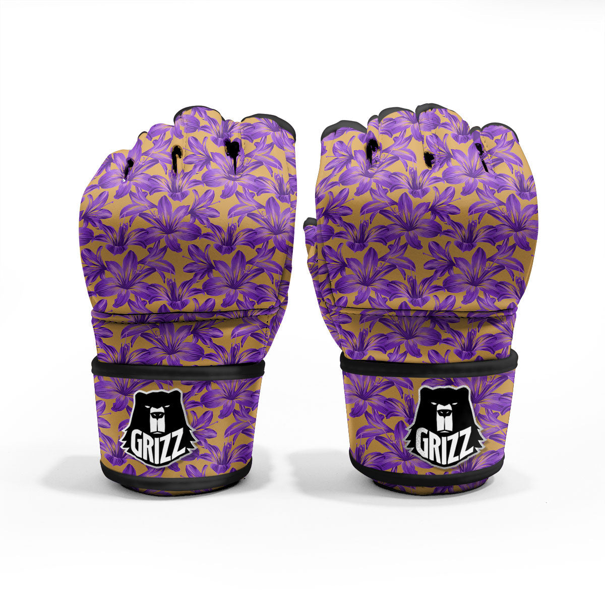 Amaryllis Japanese Purple Print Pattern MMA Gloves-grizzshop