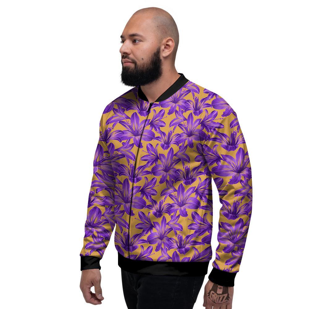 Amaryllis Japanese Purple Print Pattern Men's Bomber Jacket-grizzshop