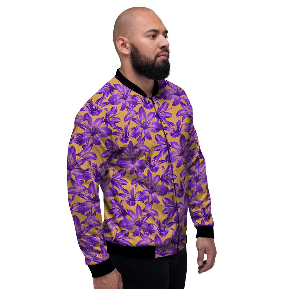 Amaryllis Japanese Purple Print Pattern Men's Bomber Jacket-grizzshop
