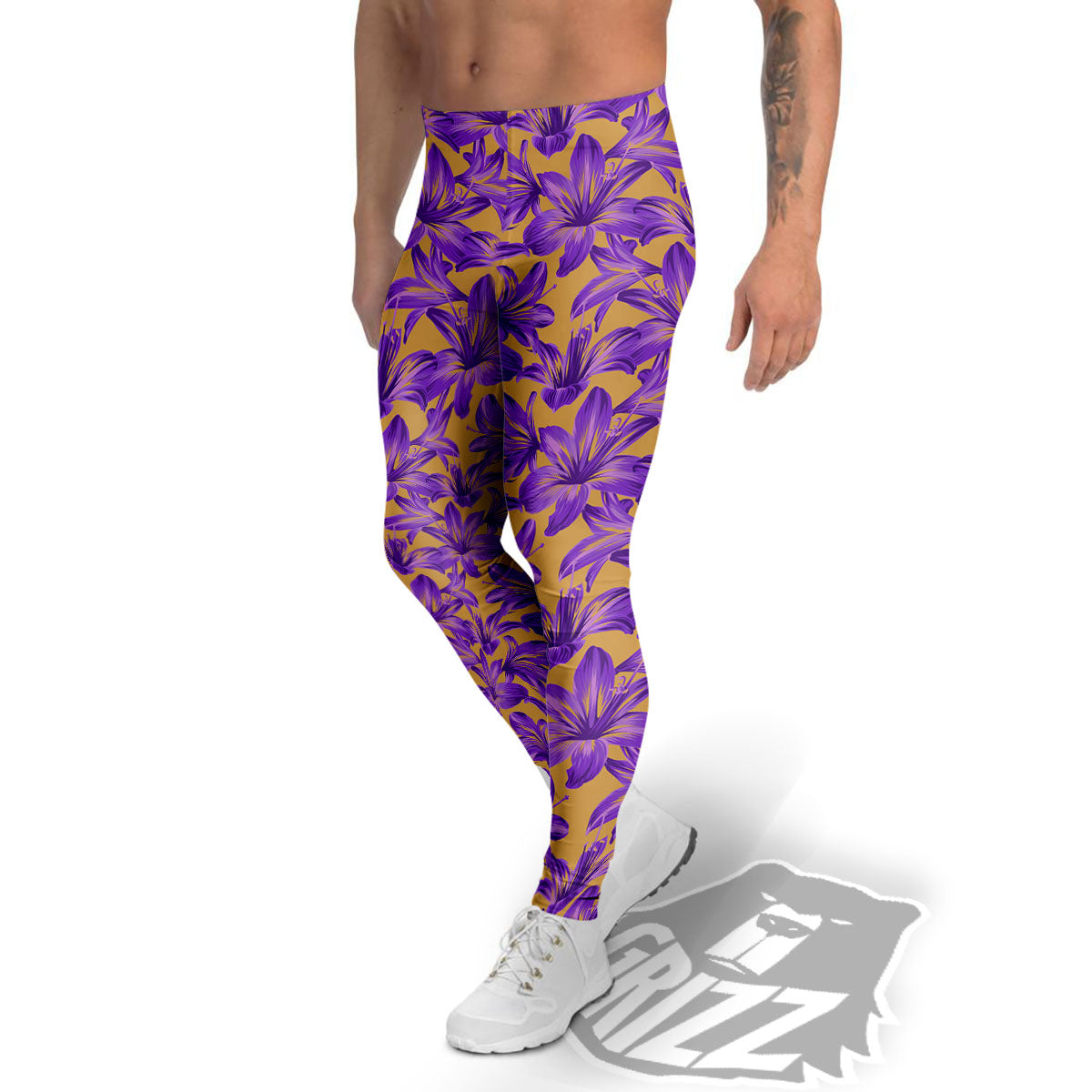 Amaryllis Japanese Purple Print Pattern Men's Leggings-grizzshop