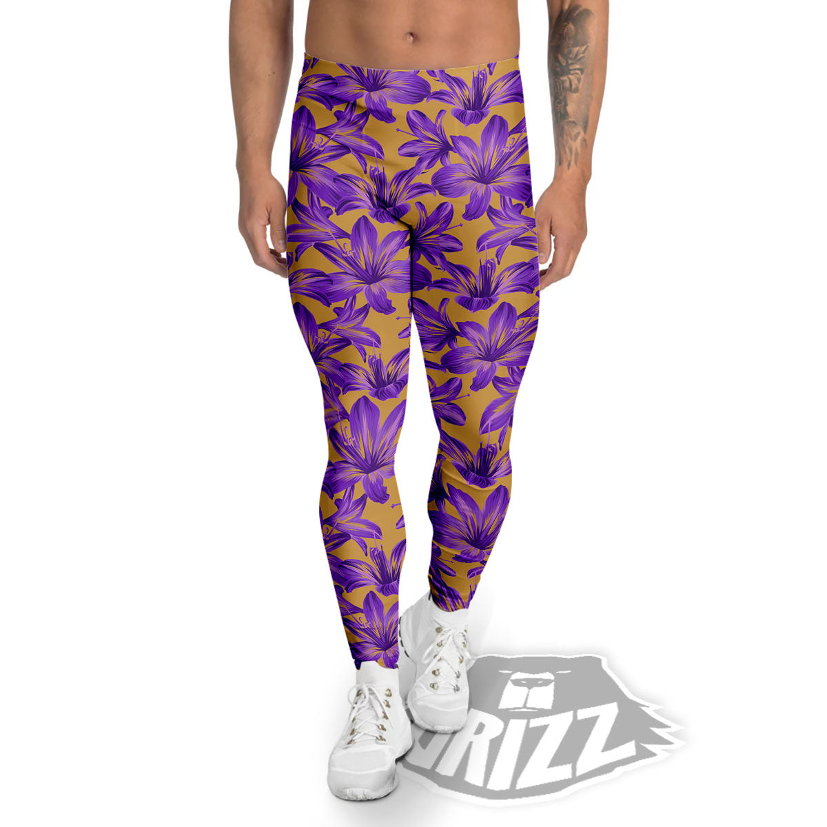Amaryllis Japanese Purple Print Pattern Men's Leggings-grizzshop
