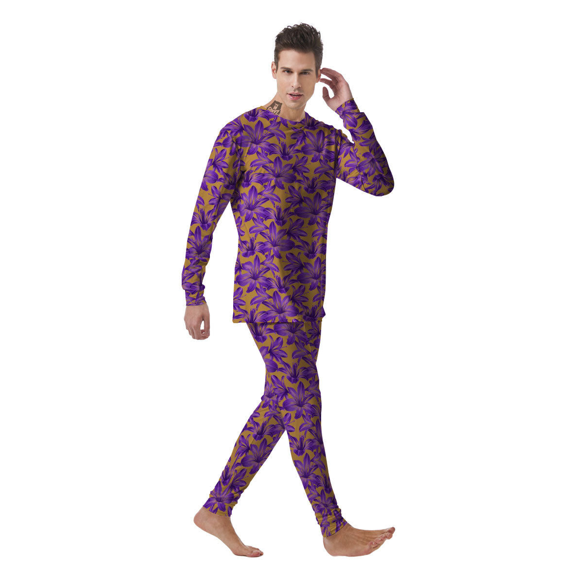 Amaryllis Japanese Purple Print Pattern Men's Pajamas-grizzshop