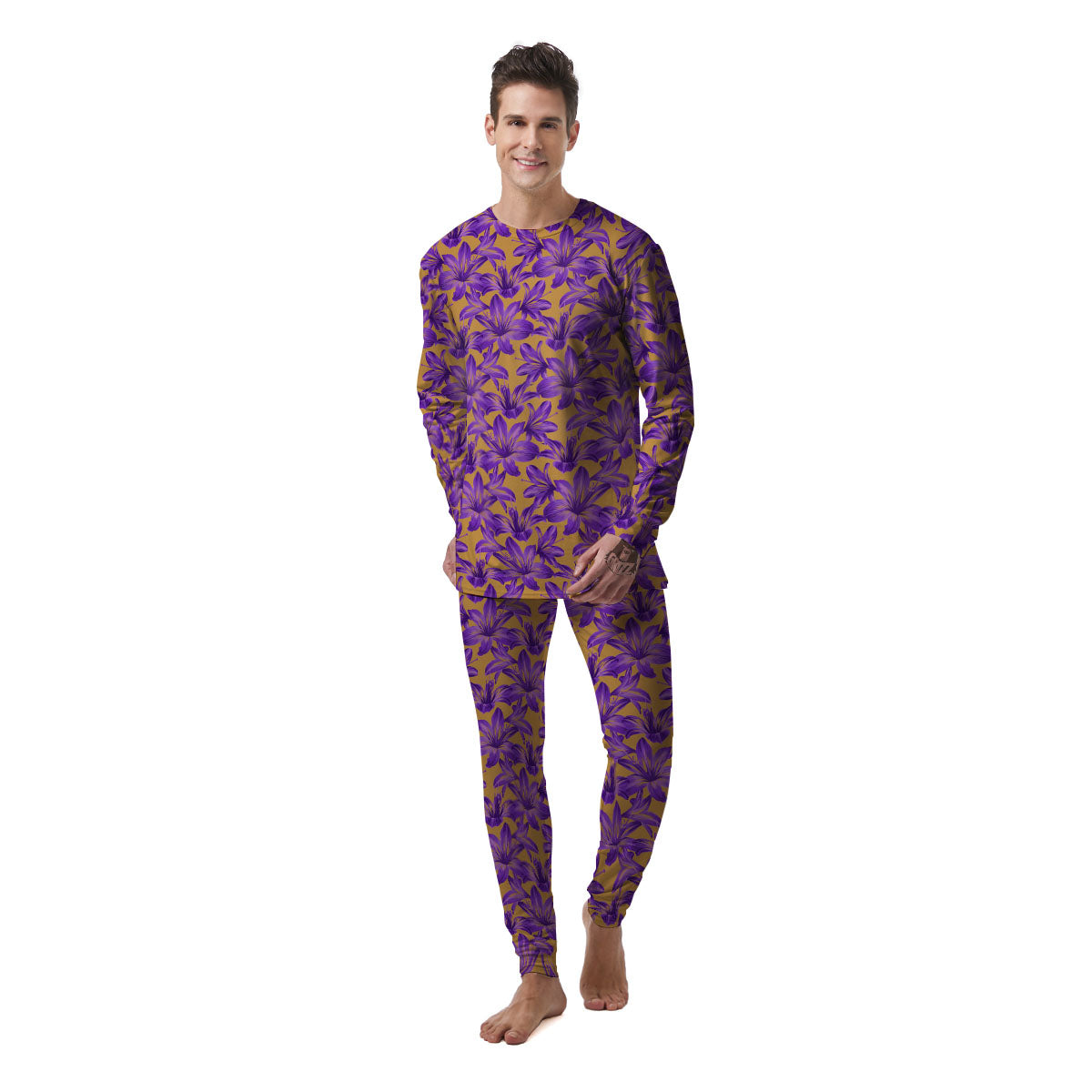 Amaryllis Japanese Purple Print Pattern Men's Pajamas-grizzshop