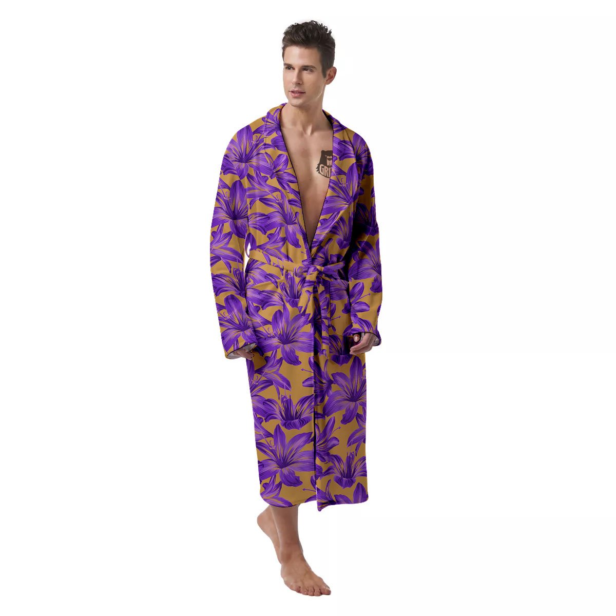 Amaryllis Japanese Purple Print Pattern Men's Robe-grizzshop