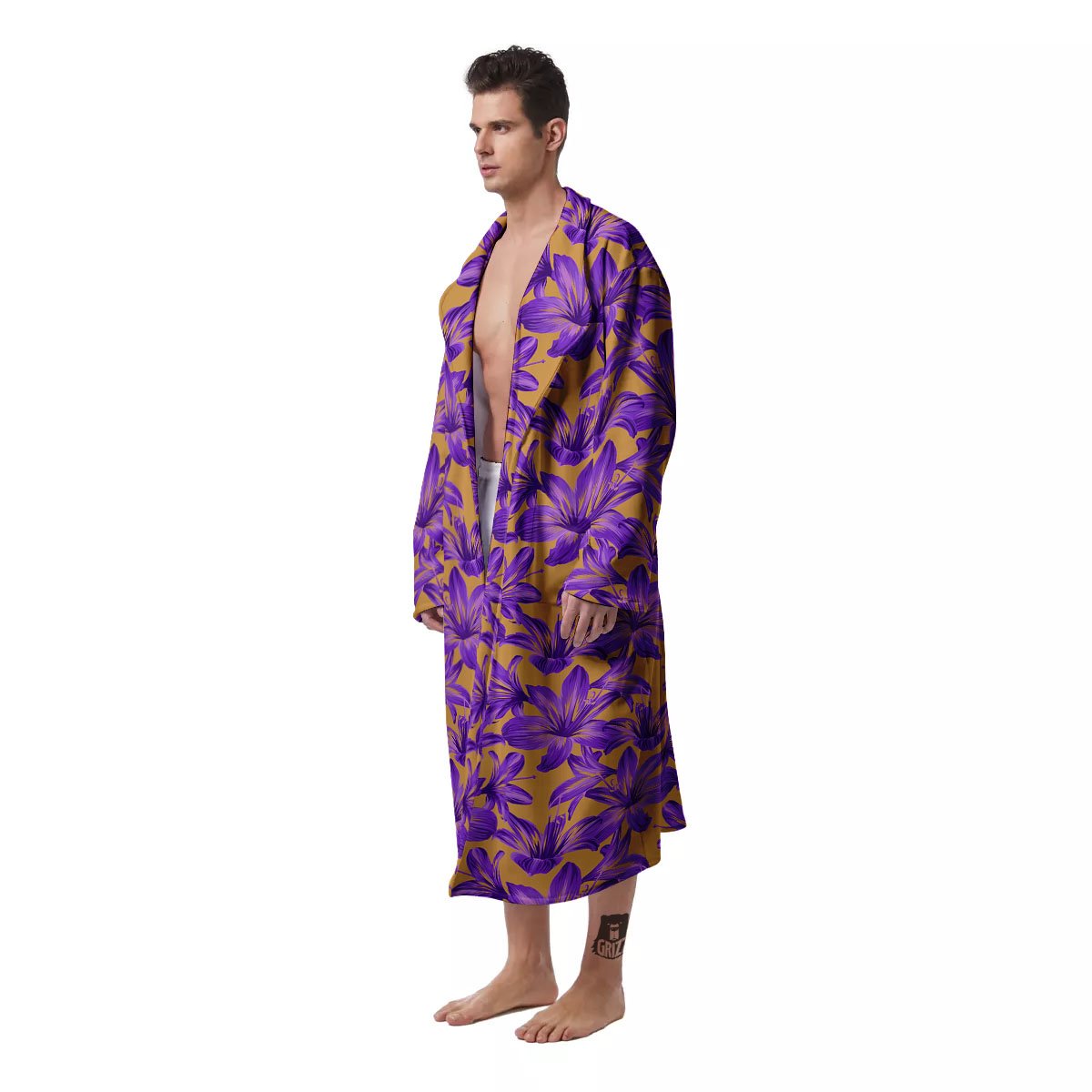 Amaryllis Japanese Purple Print Pattern Men's Robe-grizzshop