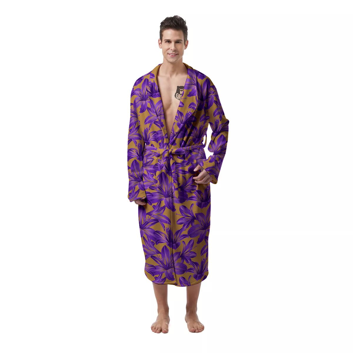 Amaryllis Japanese Purple Print Pattern Men's Robe-grizzshop