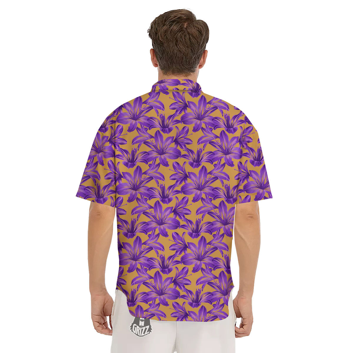 Amaryllis Japanese Purple Print Pattern Men's Short Sleeve Shirts-grizzshop