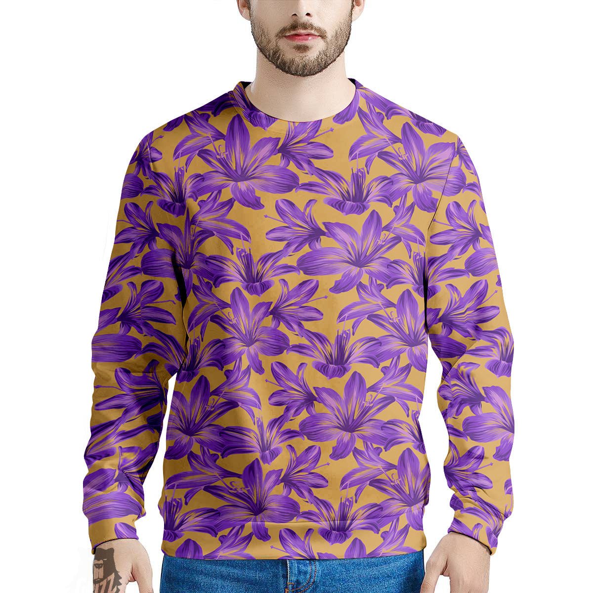 Amaryllis Japanese Purple Print Pattern Men's Sweatshirt-grizzshop