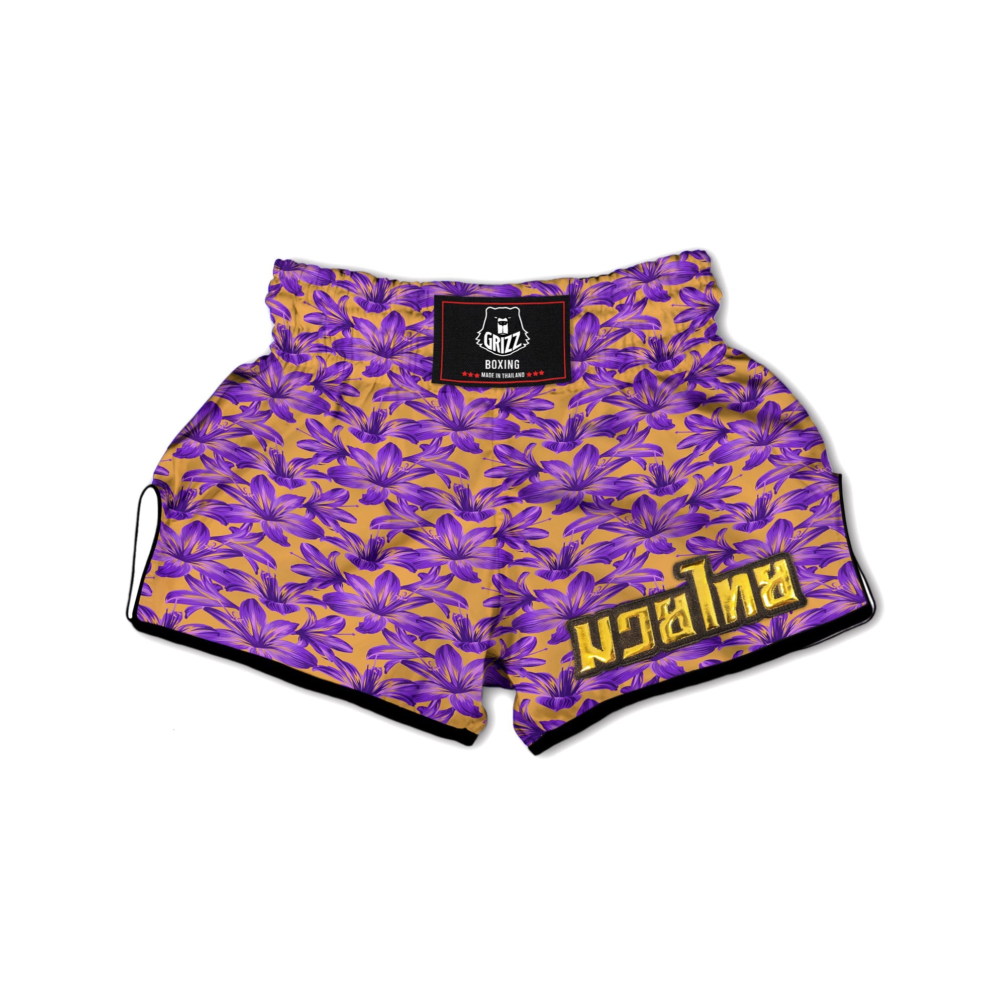 Amaryllis Japanese Purple Print Pattern Muay Thai Boxing Shorts-grizzshop