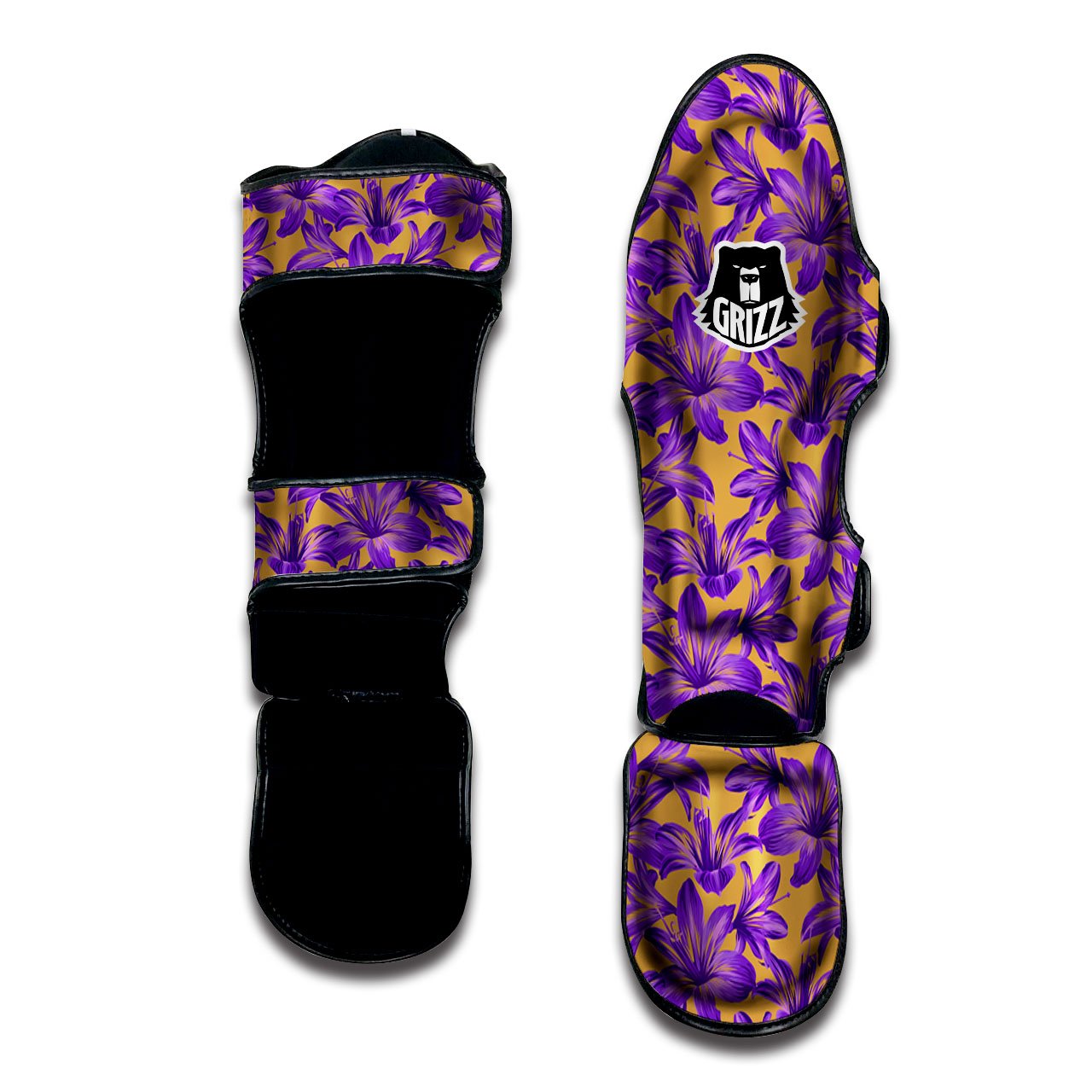 Amaryllis Japanese Purple Print Pattern Muay Thai Shin Guards-grizzshop