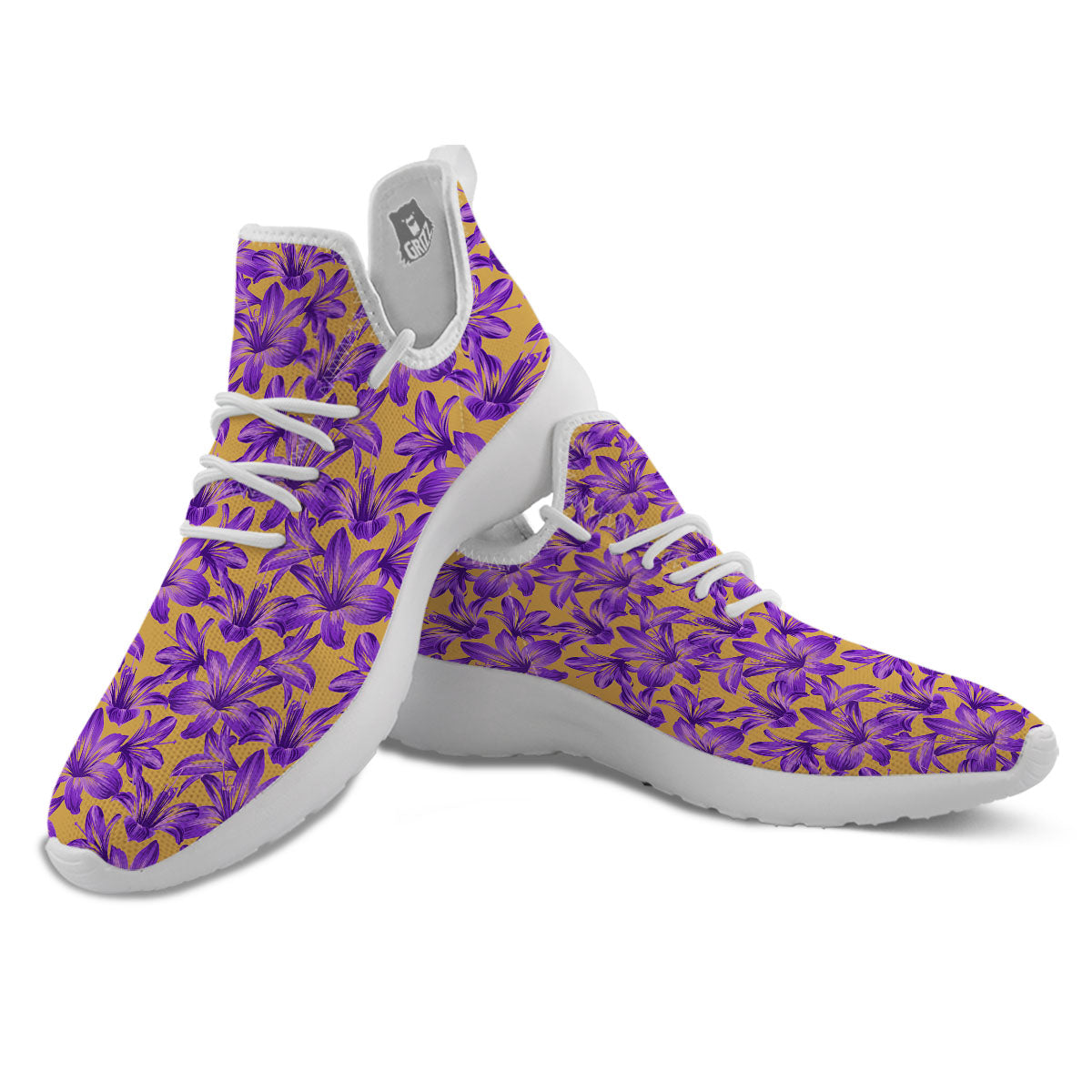 Amaryllis Japanese Purple Print Pattern White Athletic Shoes-grizzshop