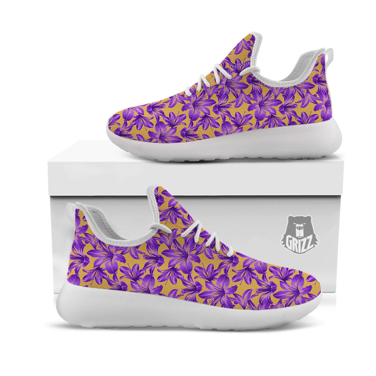 Amaryllis Japanese Purple Print Pattern White Athletic Shoes-grizzshop