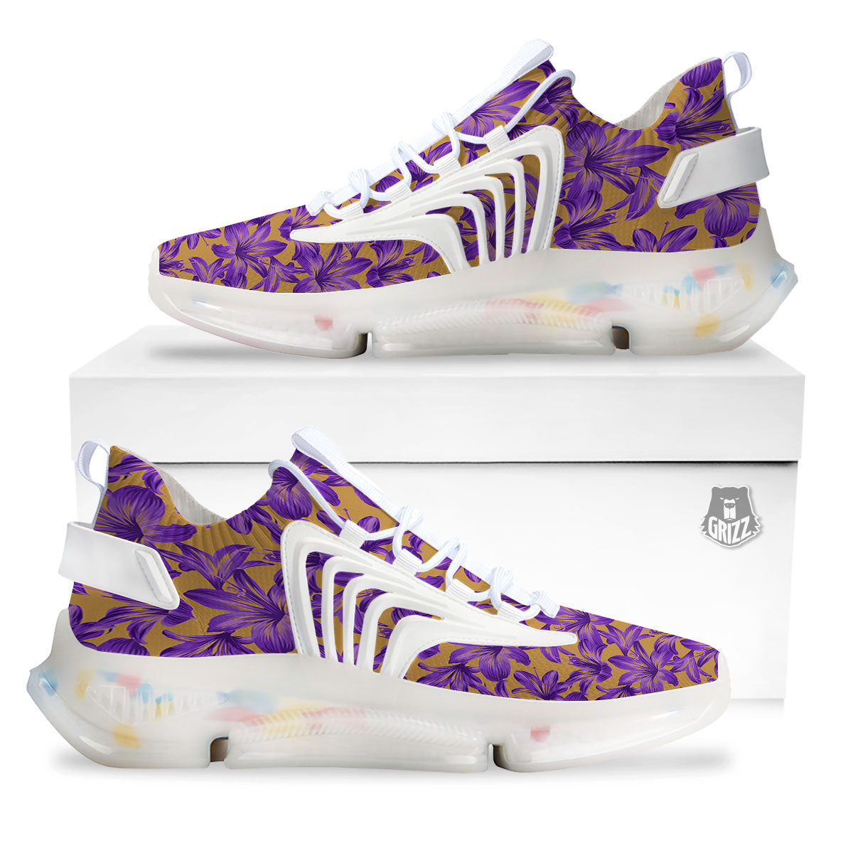 Amaryllis Japanese Purple Print Pattern White Gym Shoes-grizzshop