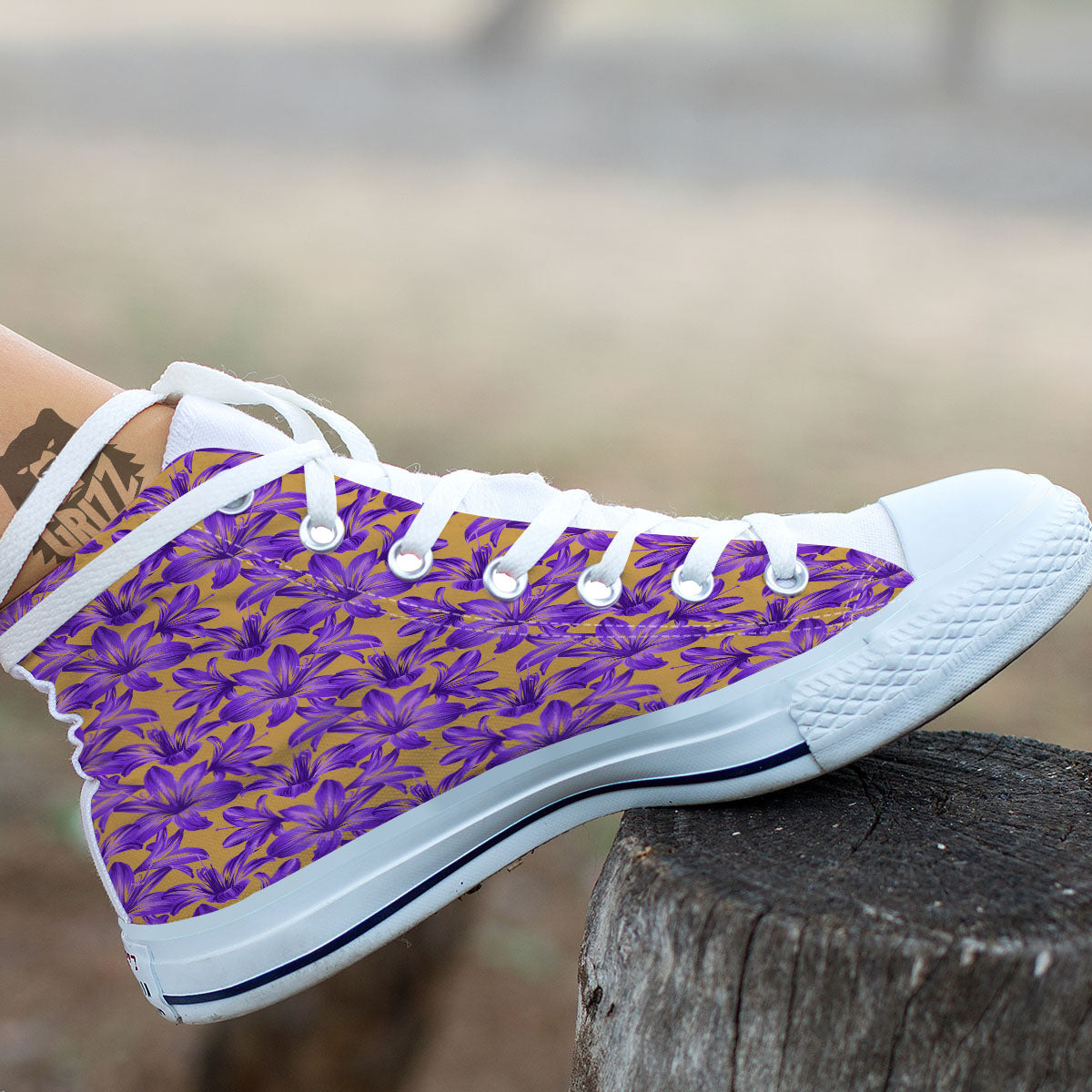 Amaryllis Japanese Purple Print Pattern White High Top Shoes-grizzshop