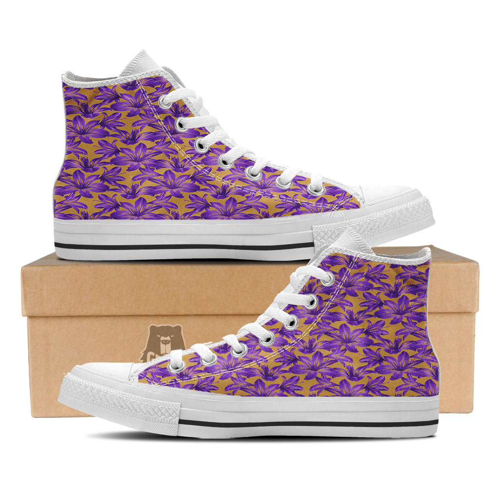 Amaryllis Japanese Purple Print Pattern White High Top Shoes-grizzshop