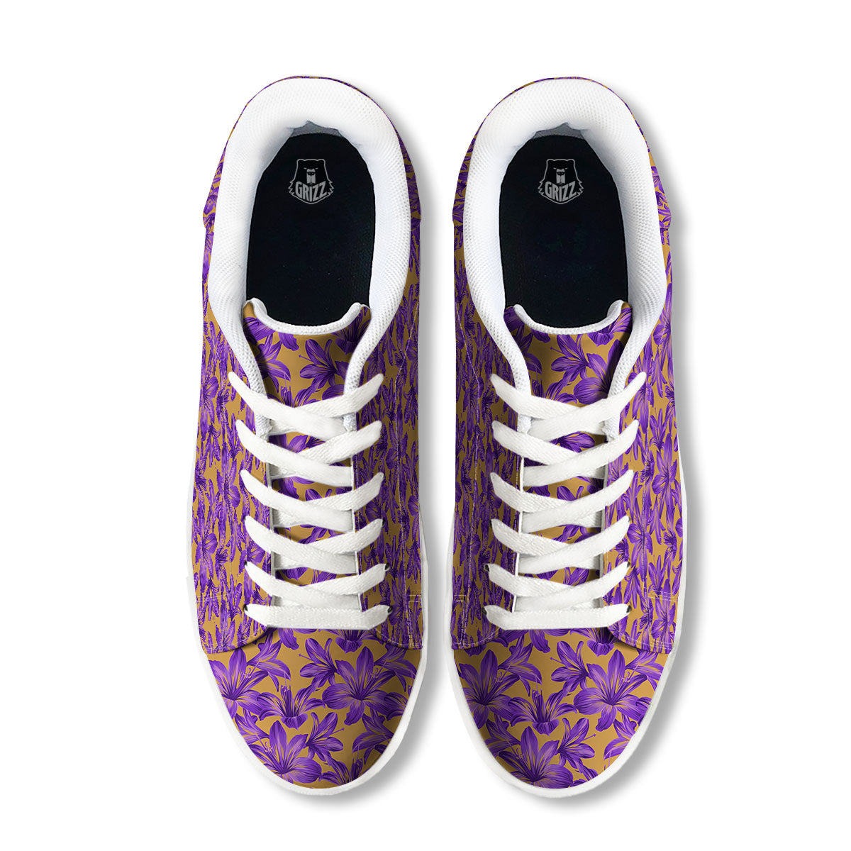 Amaryllis Japanese Purple Print Pattern White Low Top Sneakers-grizzshop